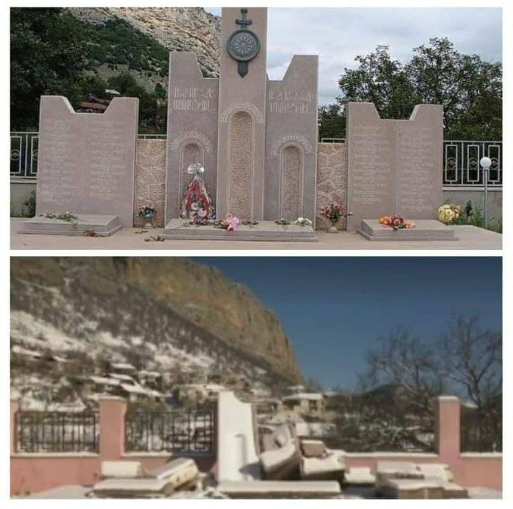 Azerbaijani Soldiers Destroy Memorial Honoring The Armenian Heroes Of World War II In Occupied Shushi.