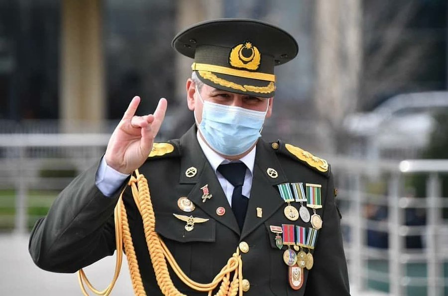 Azerbaijani General Making The Grey Wolves Sign At Baku Parade.